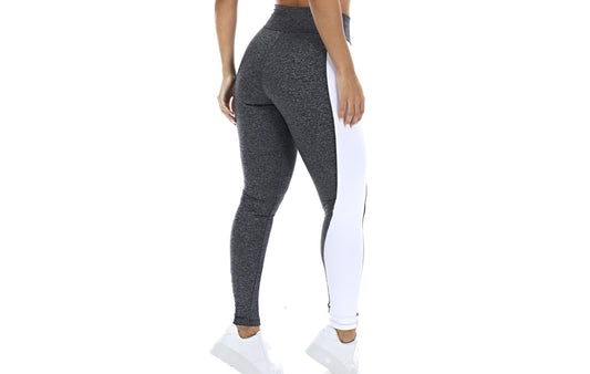 Calça legging mescla com faixa branca em cinza mesclado – Doce Malícia