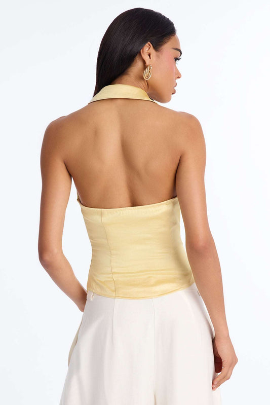 Blusa Feminina Frente Única Renda Cetim Amarelo – Doce Malícia