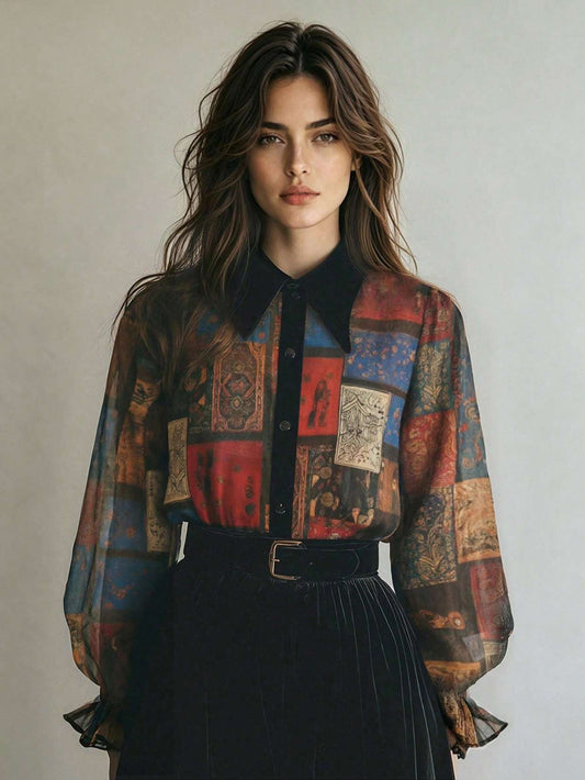 Camisa Feminina Chiffon Patchwork Estampada – Doce Malícia