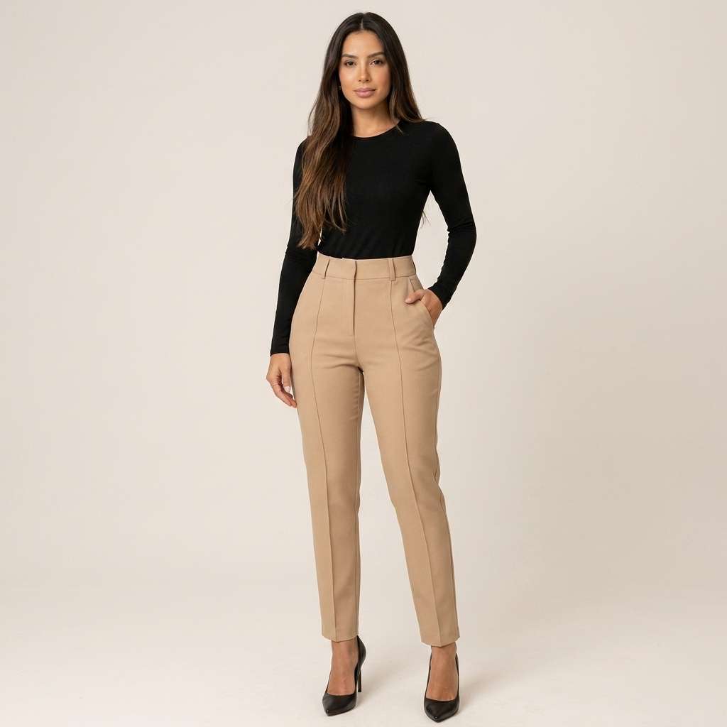 Calça Feminina Cintura Alta Preto – Doce Malícia - Bege