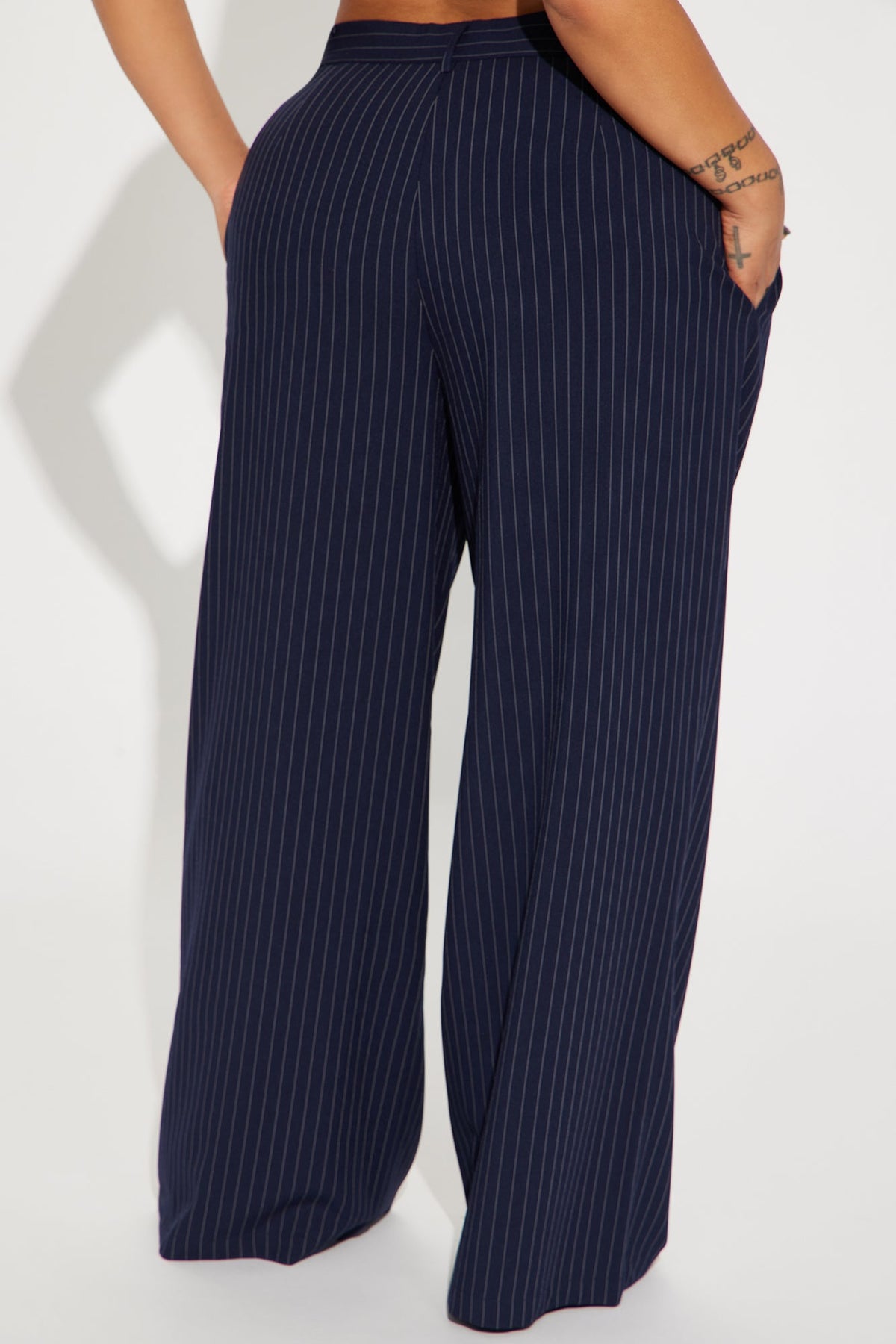 Calça Feminina Pantalona Plissado Listrado Azul – Doce Malícia
