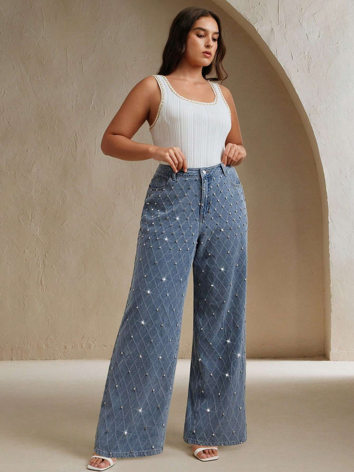 Calça Jeans Feminina Plus Size Strass Azul – Doce Malícia