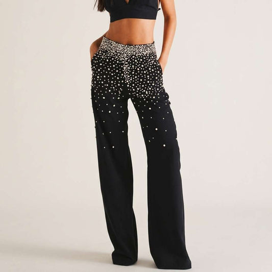 Calça Isadora Alfaiataria Pedraria Strass - Preto - Preto