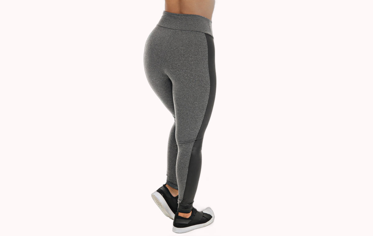 Calça Legging Mescla com Faixa Preta