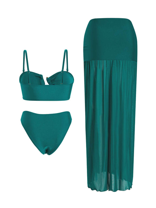 Conjunto Praia Biquíni + Saia Longa Fenda Verde Petróleo – Doce Malícia