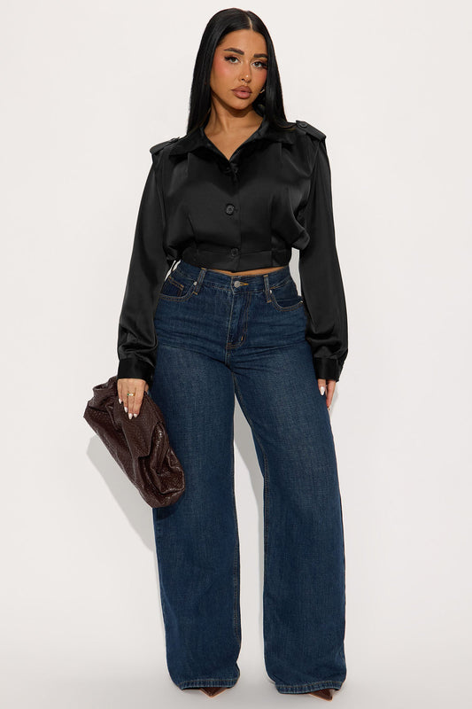 Cropped Feminino Cetim Preto – Doce Malícia