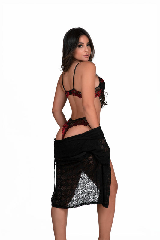 Lingerie Bicolor com Robe de renda – Doce Malícia