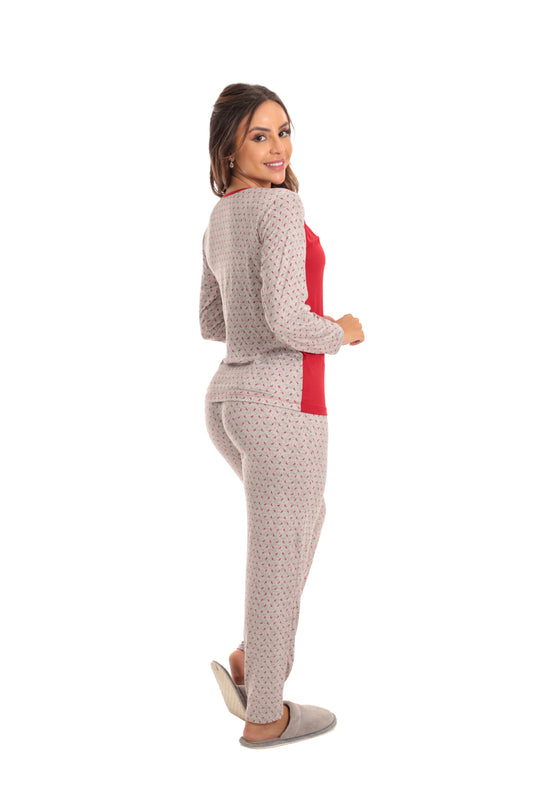 Pijama Longo Feminino em Suede em Vermelho – Doce Malícia