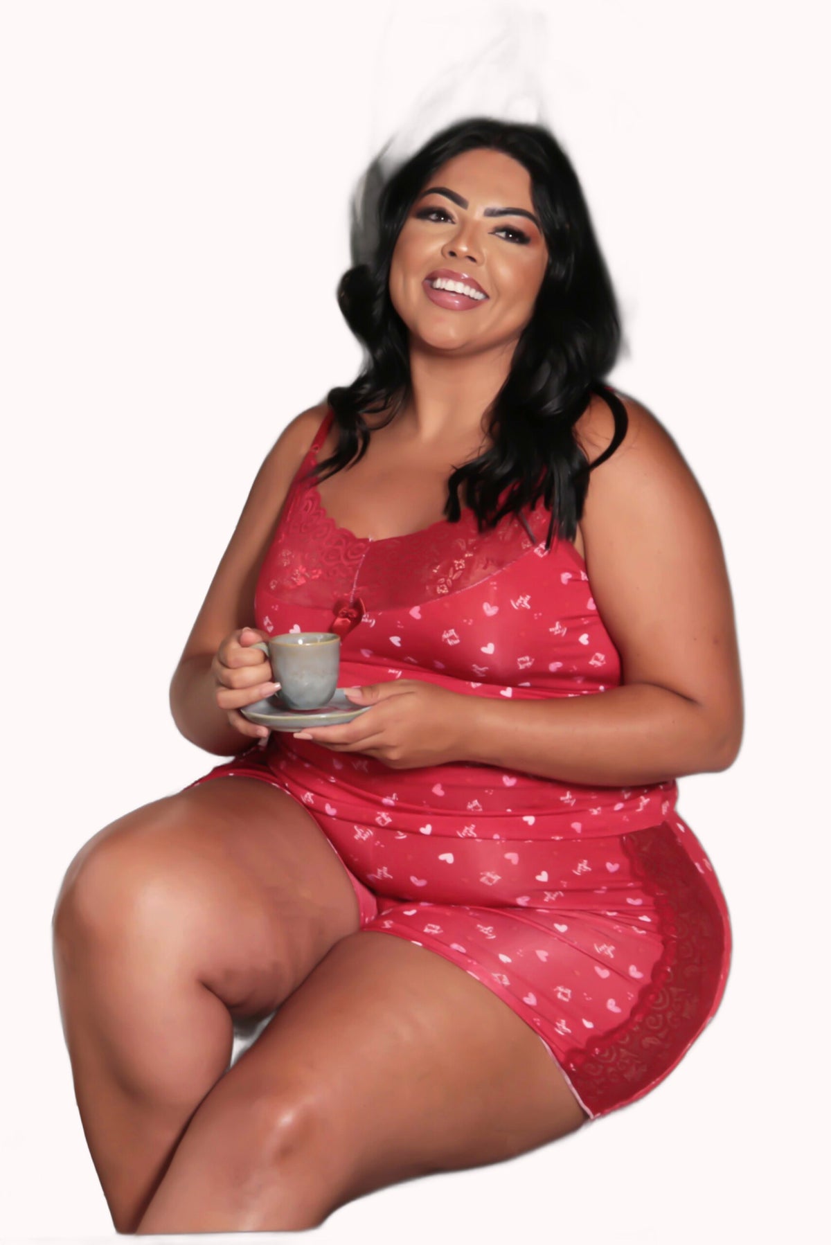 Short Doll em Liganete Estampado com Renda Plus Size