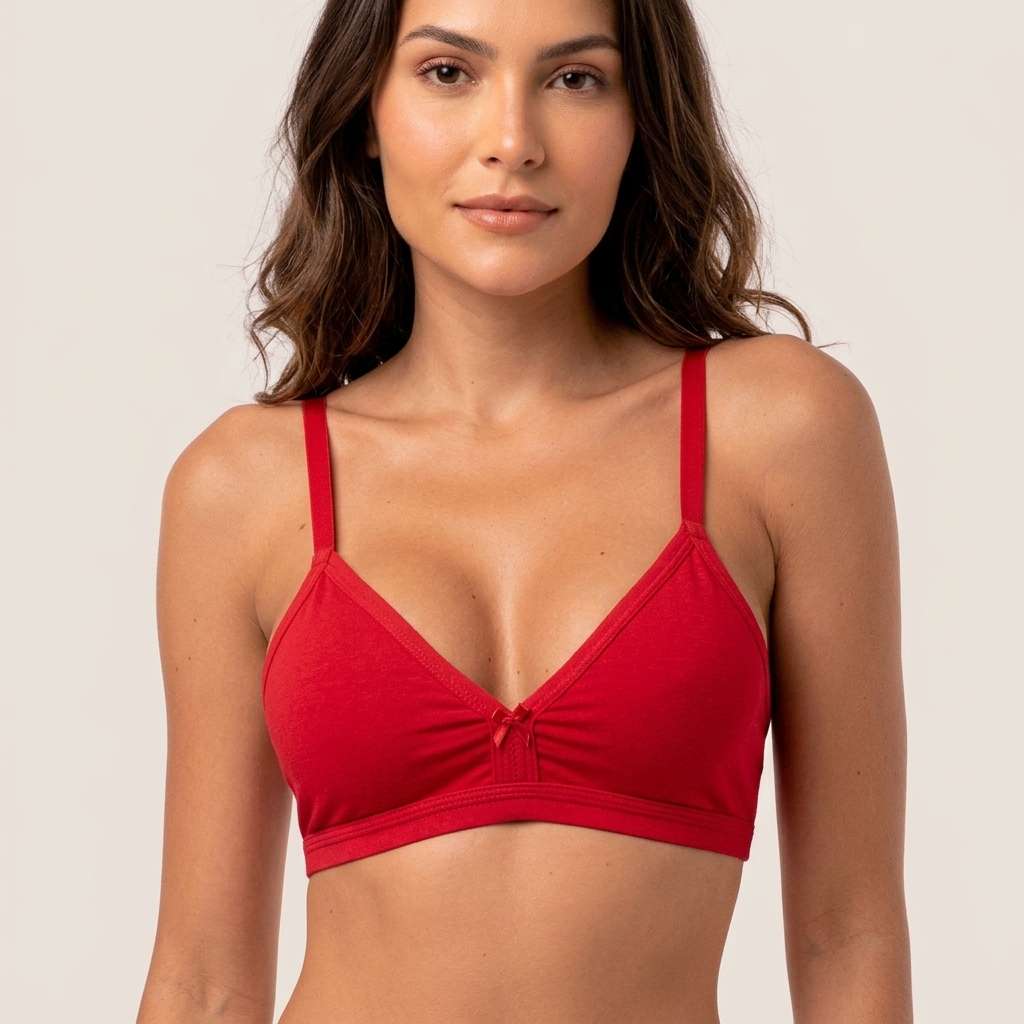 Sutiã Top Sem Bojo Em Algodão Feminino - Vermelho