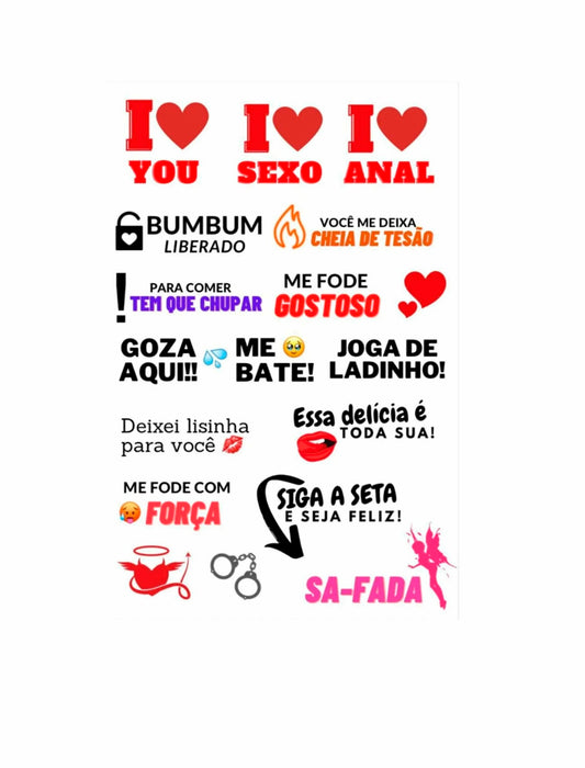 Cartela Tatuagem Temporária Sexy – em Quantidade – Doce Malícia
