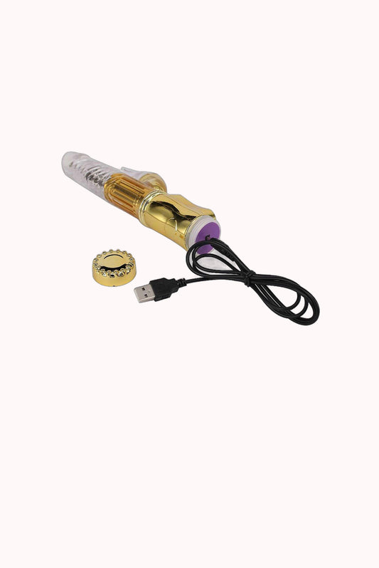 Vibrador Rabbit Metálico em Silicone Recarregável – 36 Vibrações com 8 Níveis de Rotação – Doce Malícia