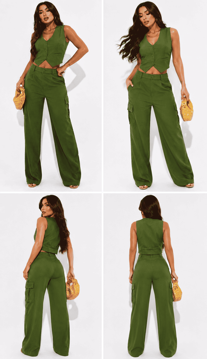 Conjunto Kaley Colete e Calça Cargo Alfaiataria - Verde