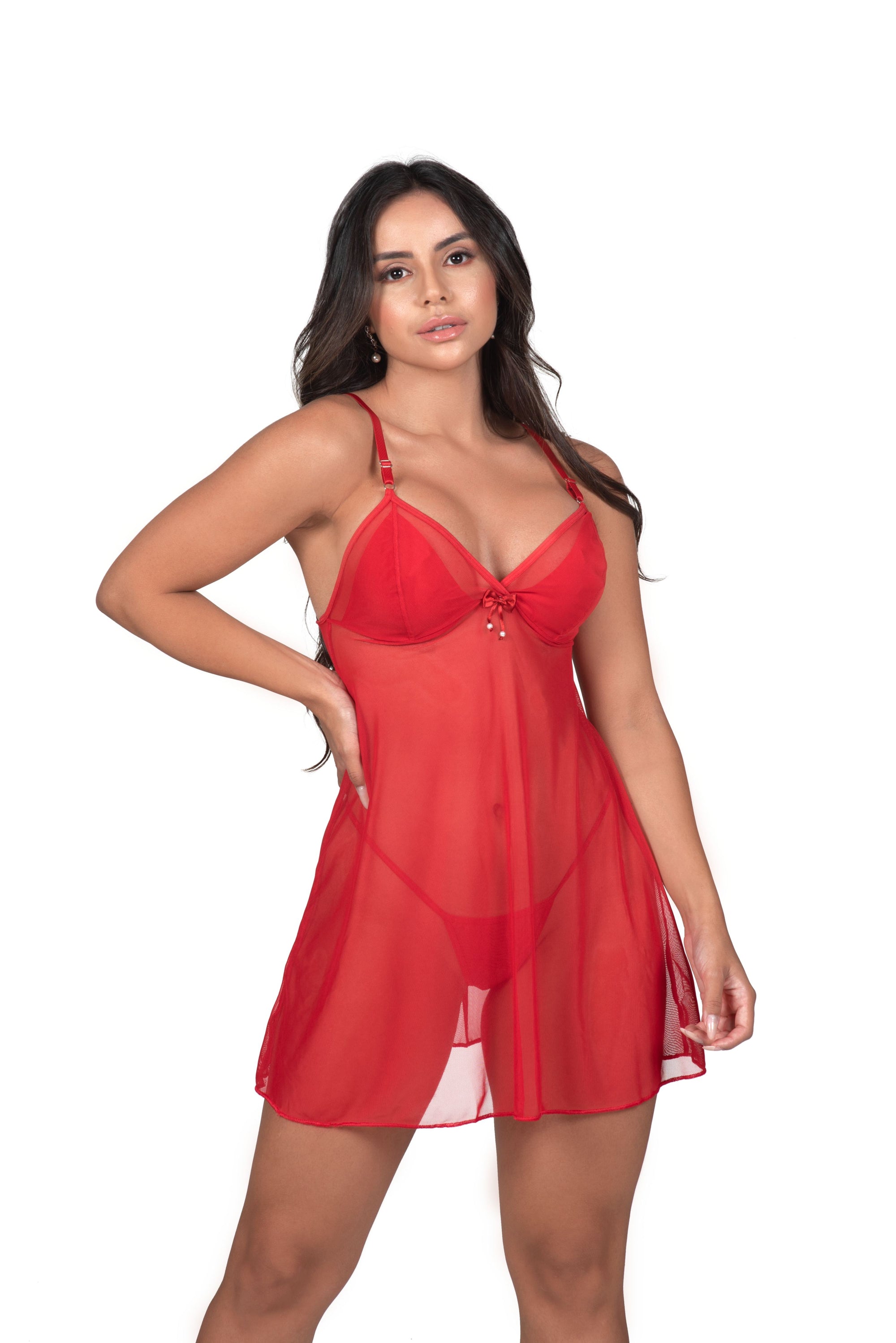 Camisola em tule com Calcinha em cores sortidas – Doce Malícia