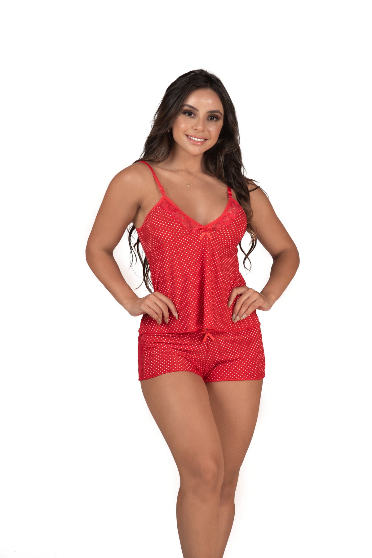 Short Doll em poá com renda em azul-Marinho – Doce Malícia