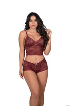 Conjunto cropped em renda em azul-Marinho – Doce Malícia