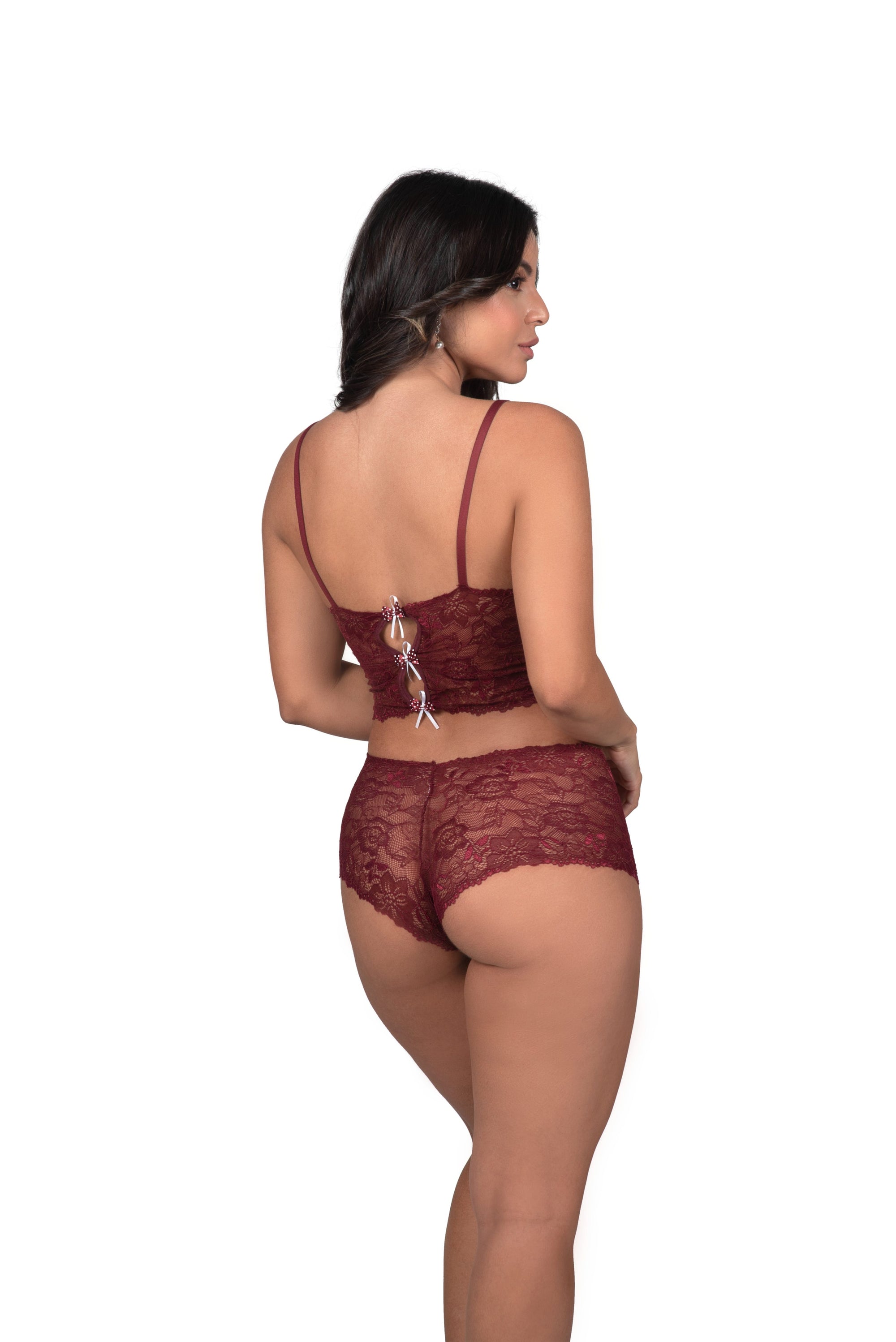 Conjunto cropped em renda em azul-Marinho – Doce Malícia
