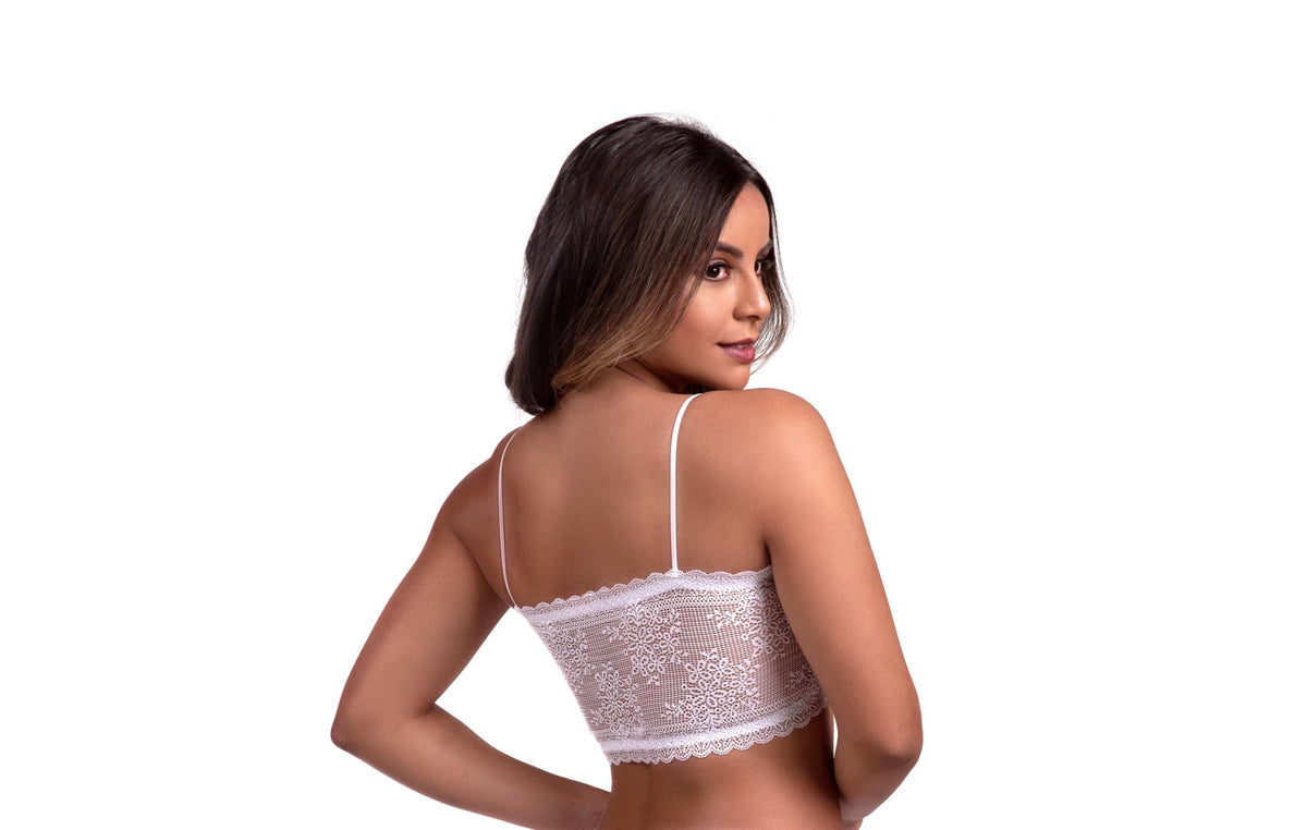 Bustiê com bojo embutido em renda em Branco – Doce Malícia