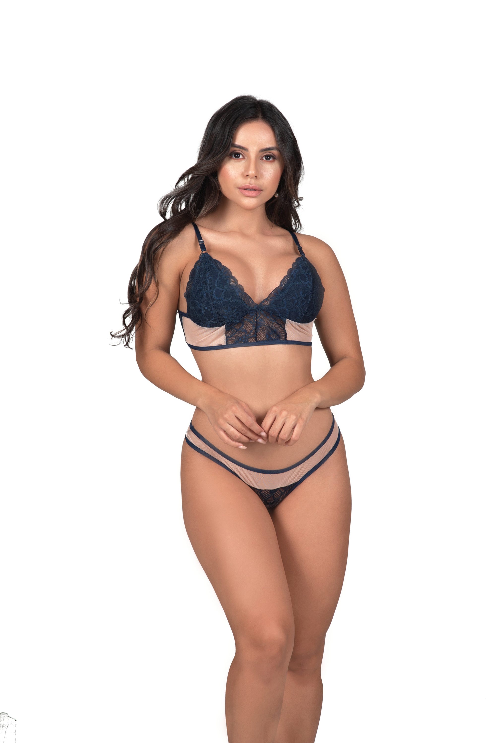 Lingerie sem bojo com renda em azul-Marinho – Doce Malícia