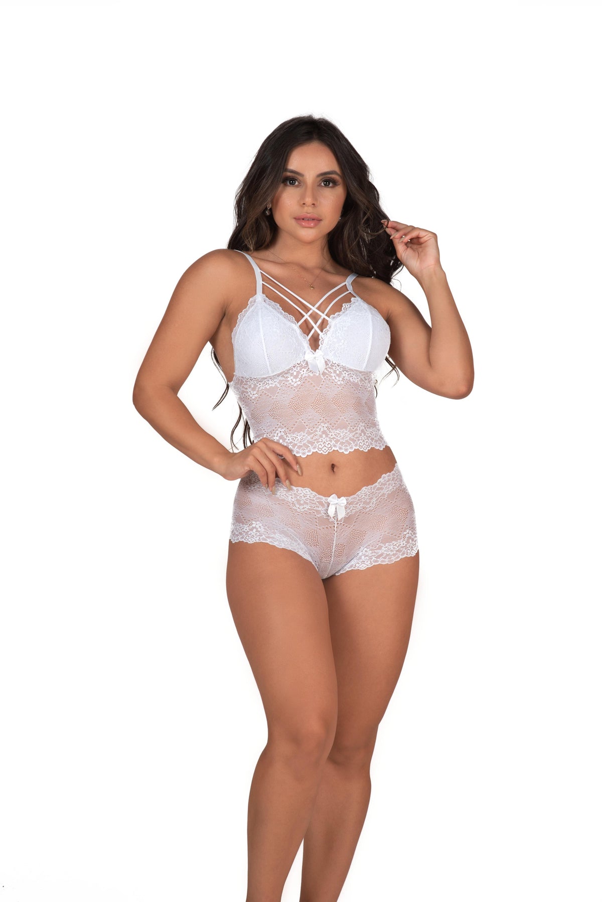 Conjunto de renda strappy sem bojo em cores sortidas – Doce Malícia