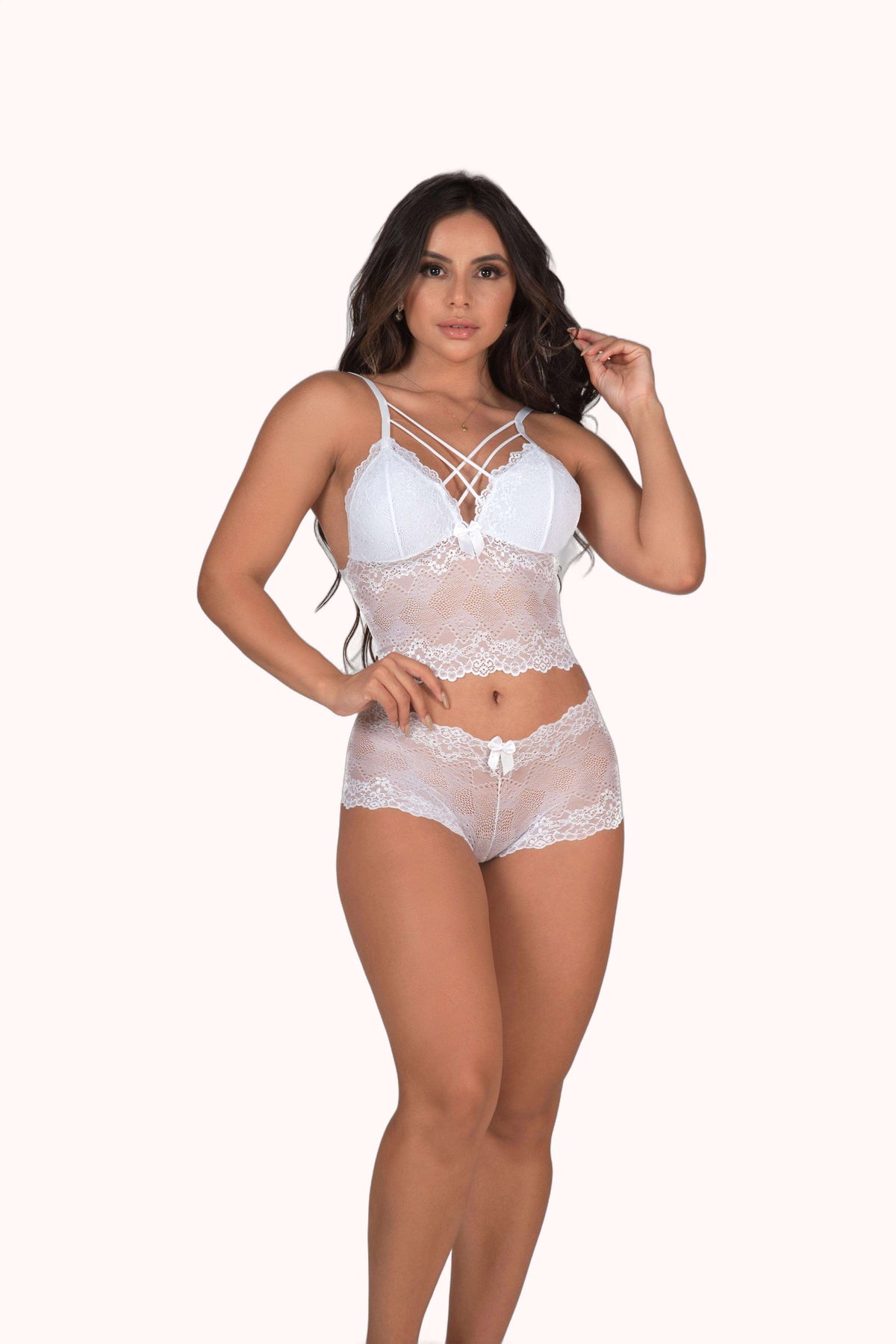 Conjunto de renda strappy sem bojo – Doce Malícia