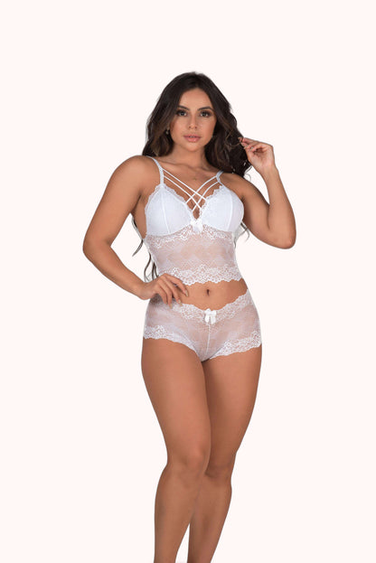 Conjunto de renda strappy sem bojo – Doce Malícia