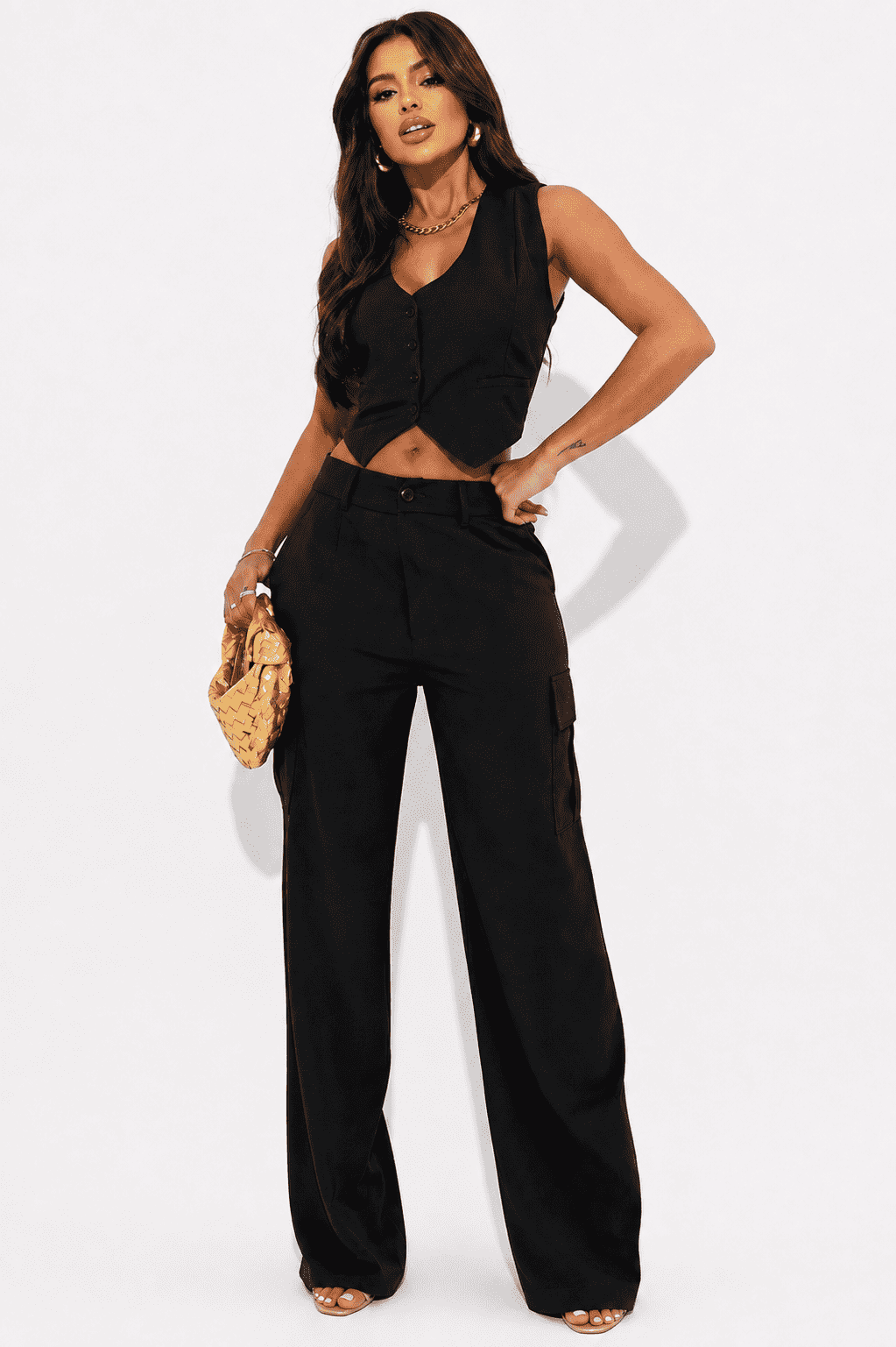 Conjunto Kaley Colete e Calça Cargo Alfaiataria - Verde