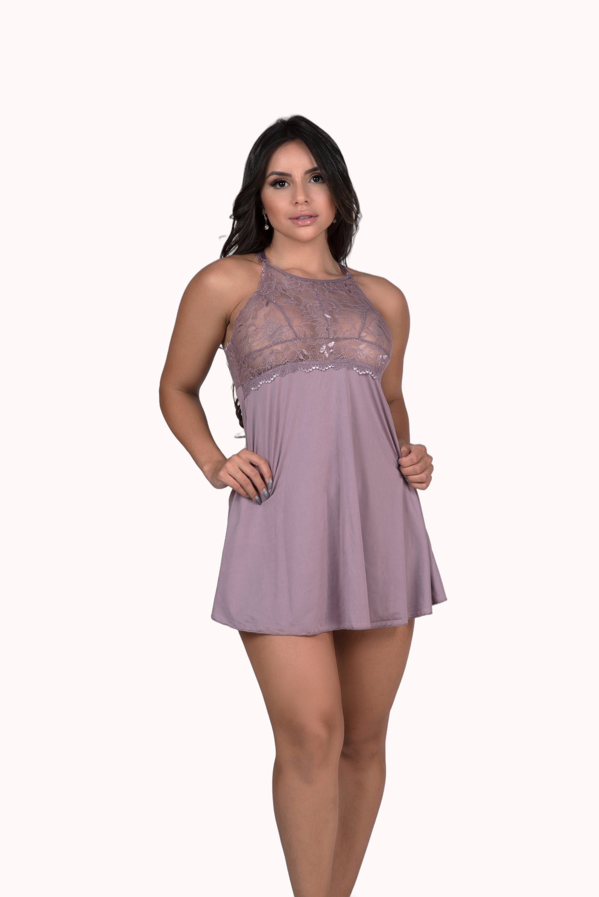 Camisola em microfibra com renda vazada – Doce Malícia