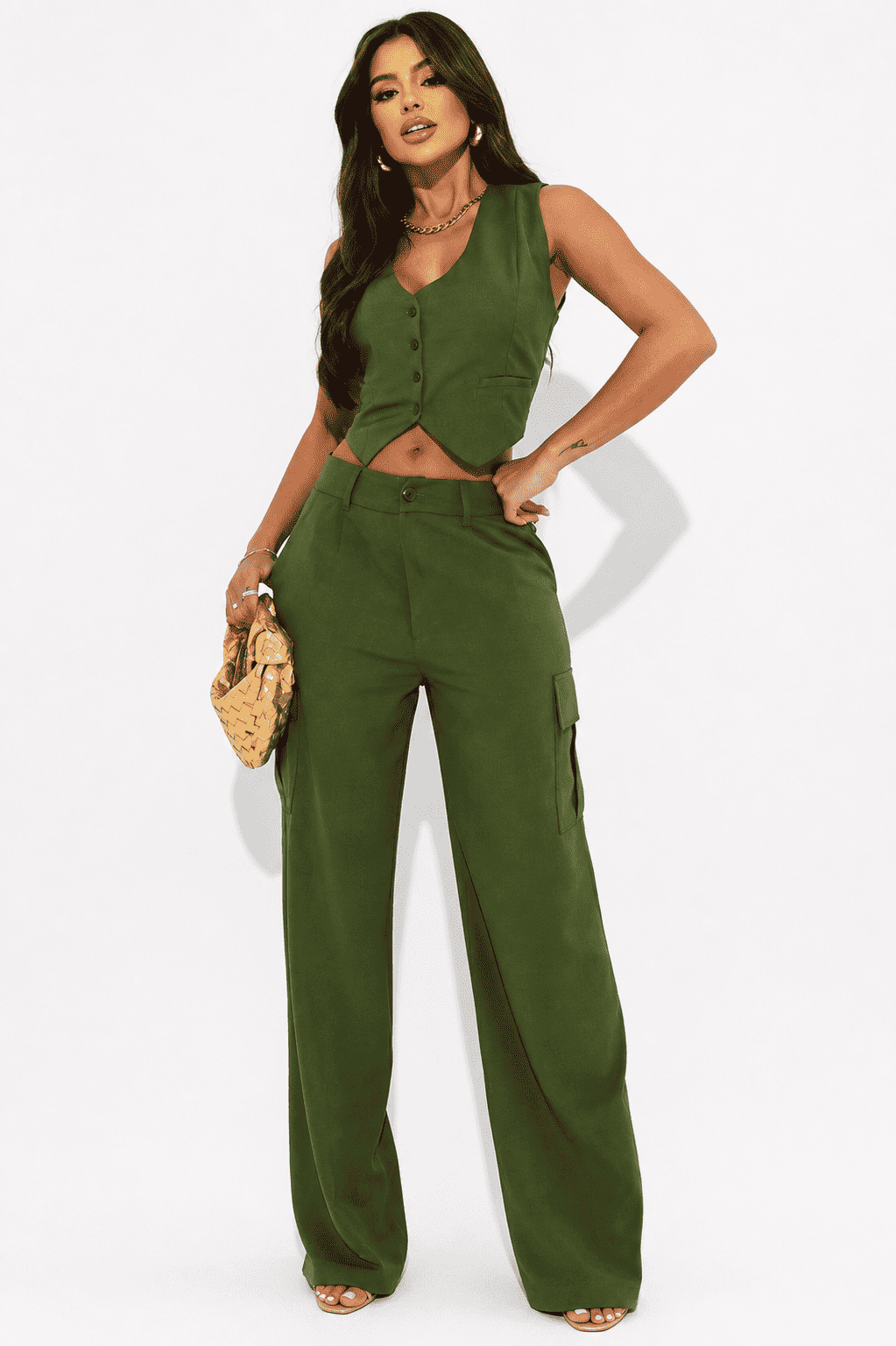 Conjunto Kaley Colete e Calça Cargo Alfaiataria - Verde
