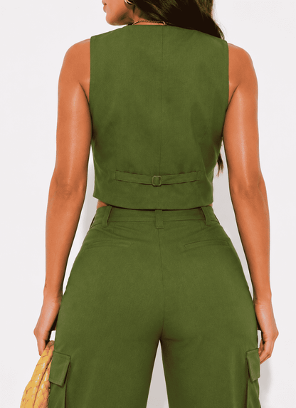 Conjunto Kaley Colete e Calça Cargo Alfaiataria - Verde