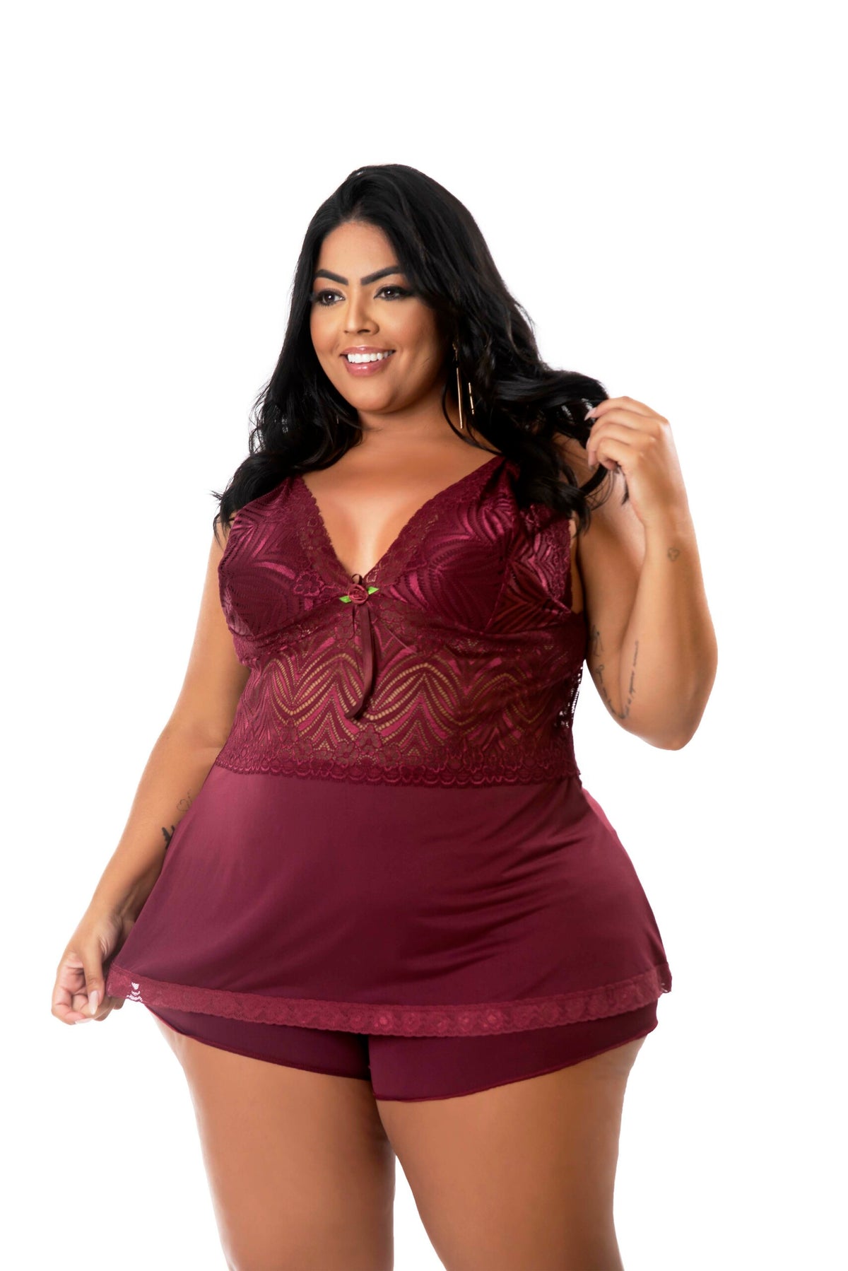 Baby Doll Plus Size com renda em Branco – Doce Malícia