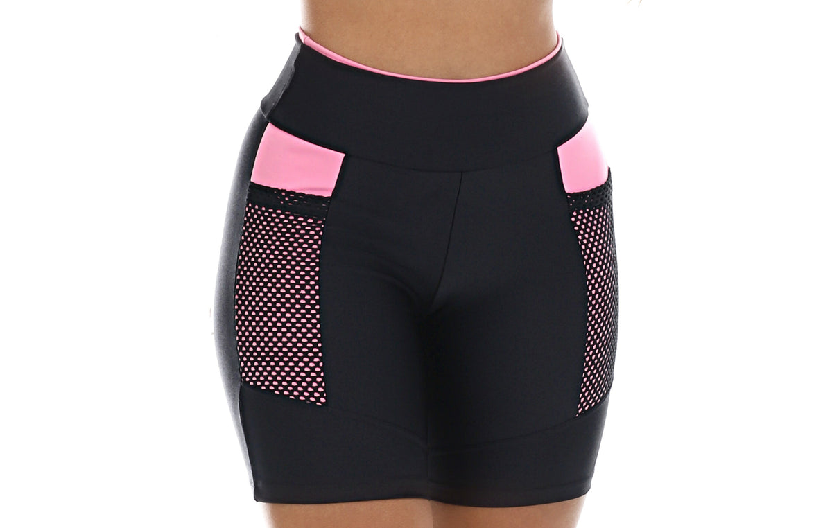 Bermuda fitness com bolso rosa em Preto – Doce Malícia