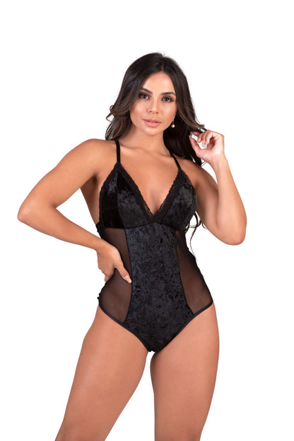 Body em veludo com tule em azul-Marinho – Doce Malícia
