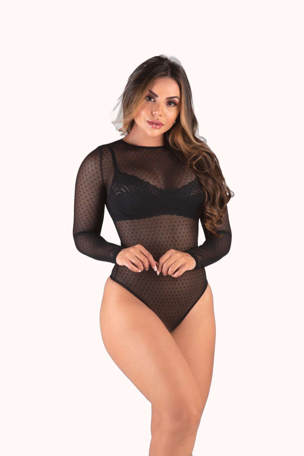 Body manga longa em tule dot – Doce Malícia