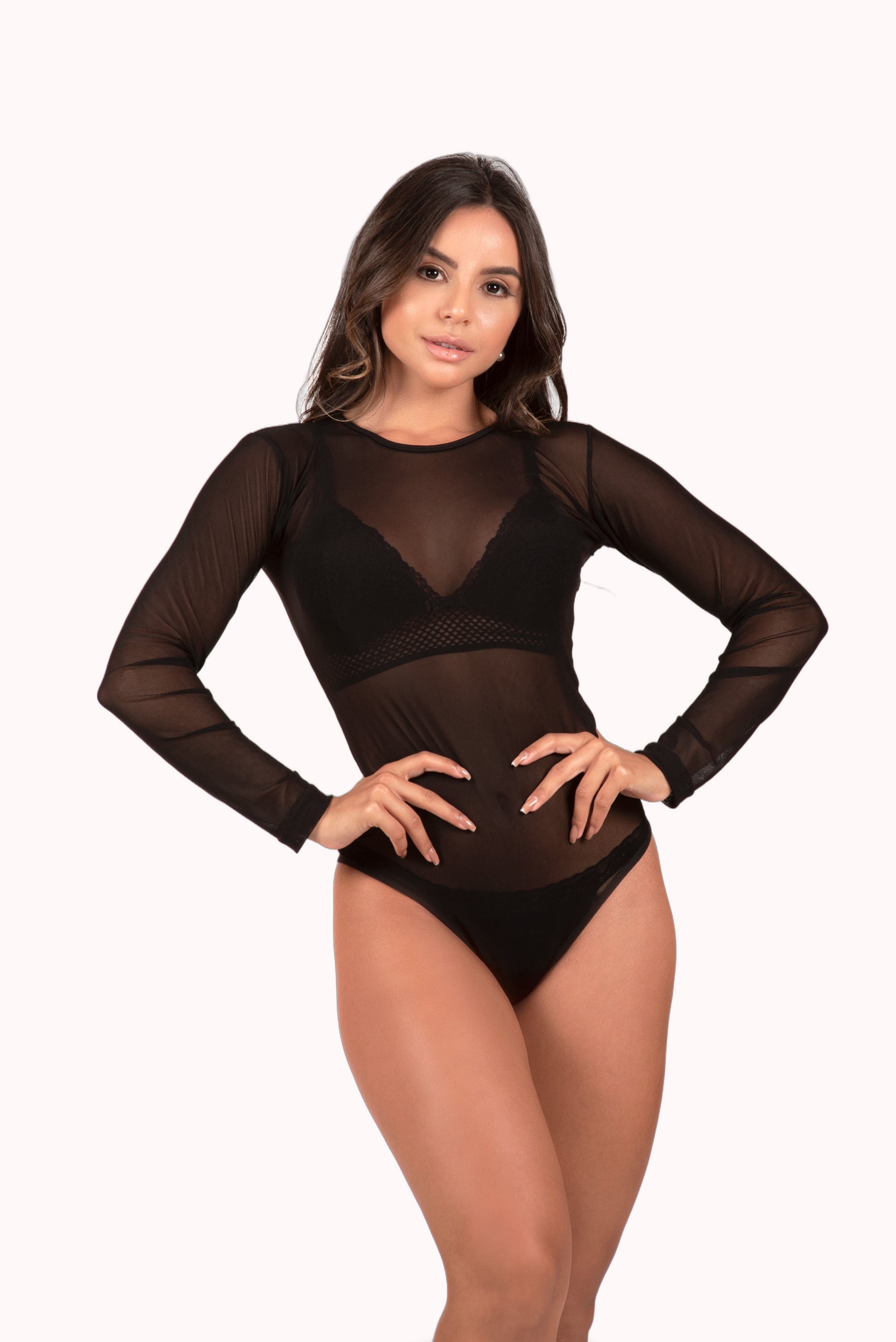 Body manga longa em tulle transparente – Doce Malícia