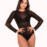 Body manga longa em tulle transparente – Doce Malícia
