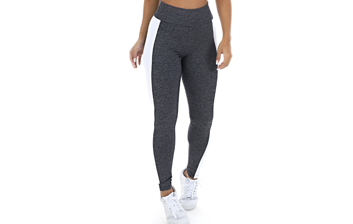Calça legging mescla com faixa branca em cinza mesclado – Doce Malícia