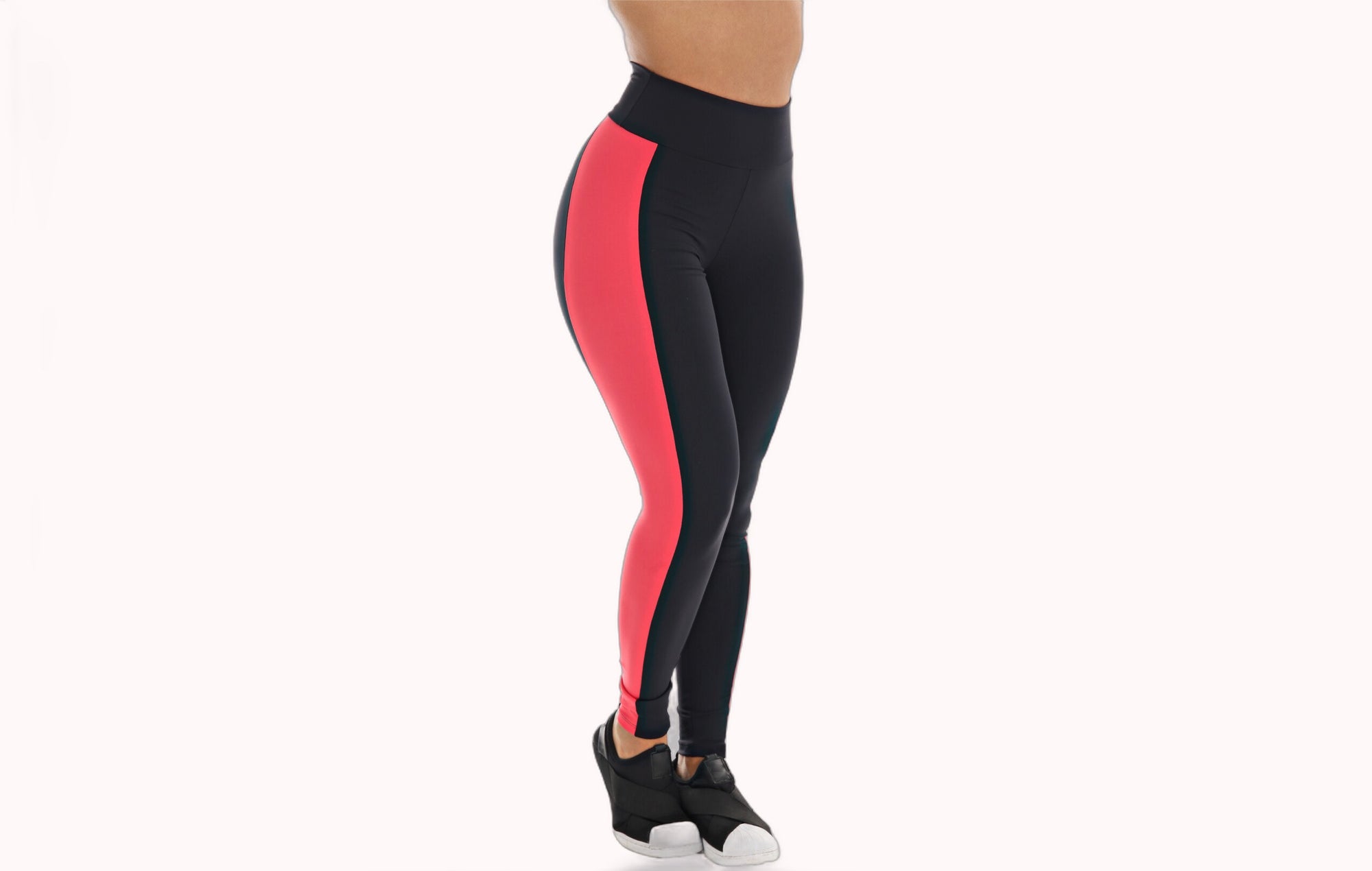Calça legging com faixa lateral em salmão – Doce Malícia