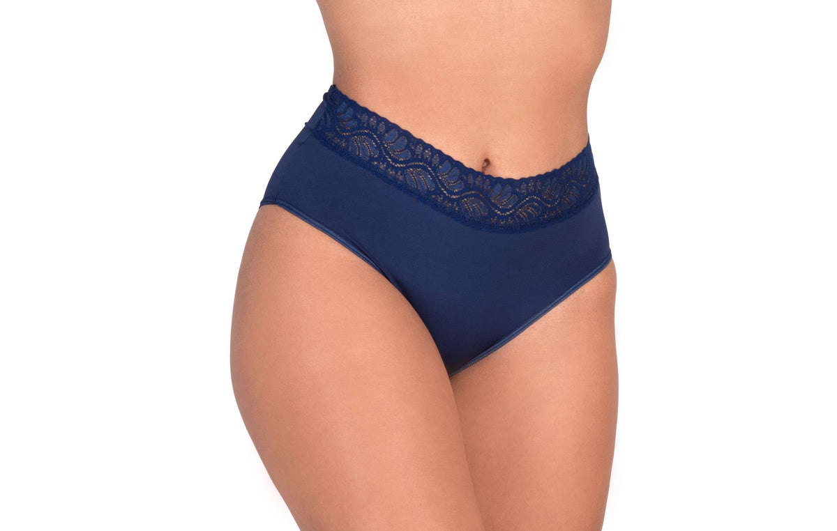 Calcinha conforto com renda na frente em azul-Marinho – Doce Malícia