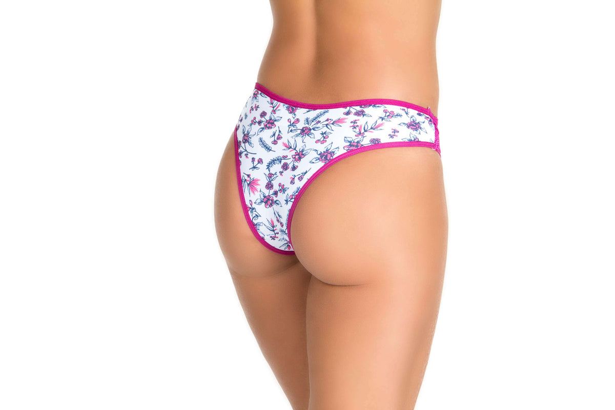 Calcinha em microfibra estampada e renda em Branco – Doce Malícia