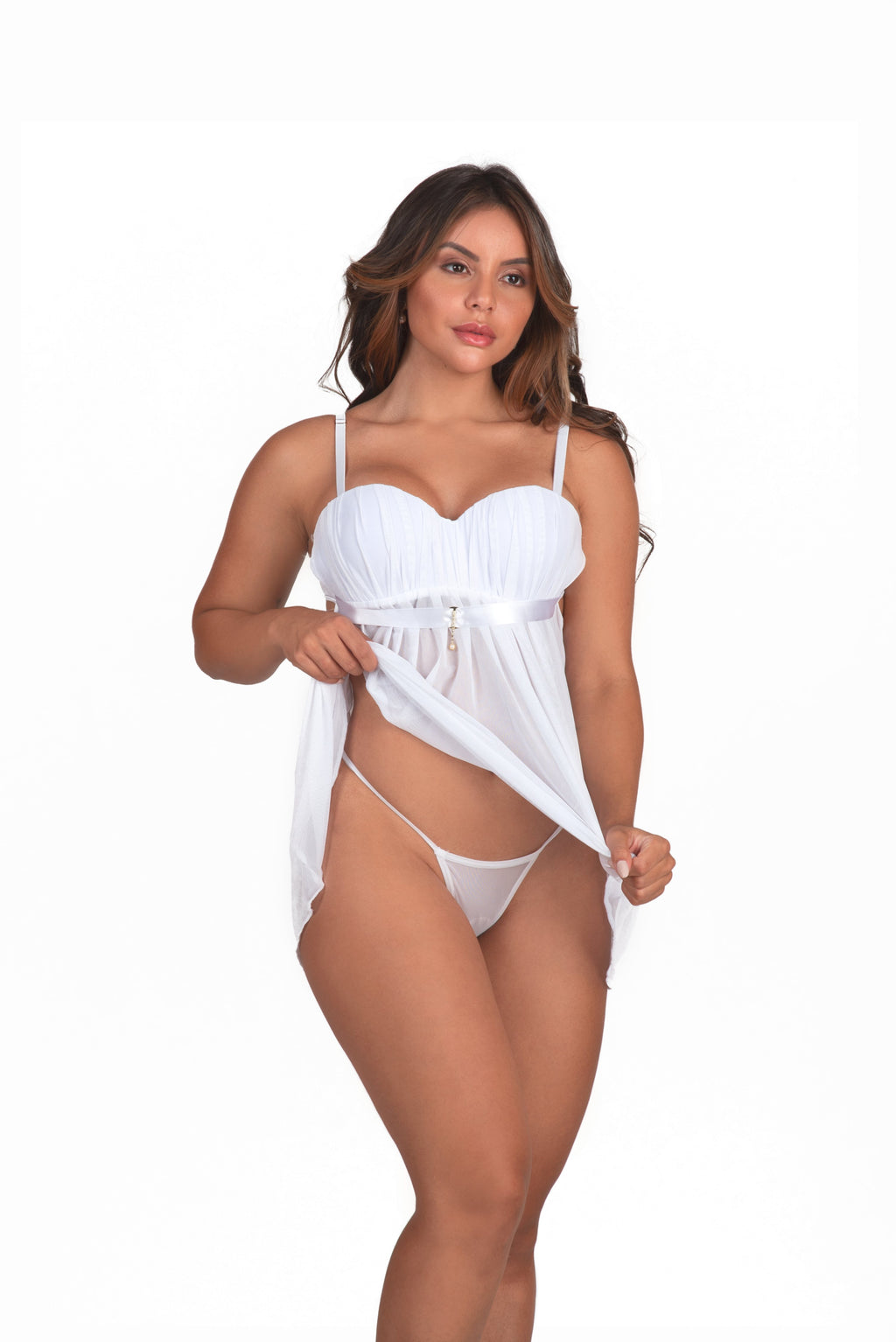 Camisola tomara que caia e tule em Branco – Doce Malícia