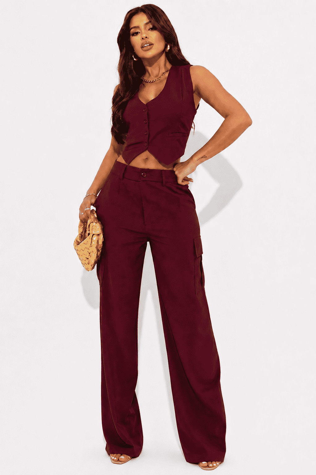 Conjunto Kaley Colete e Calça Cargo Alfaiataria - Verde