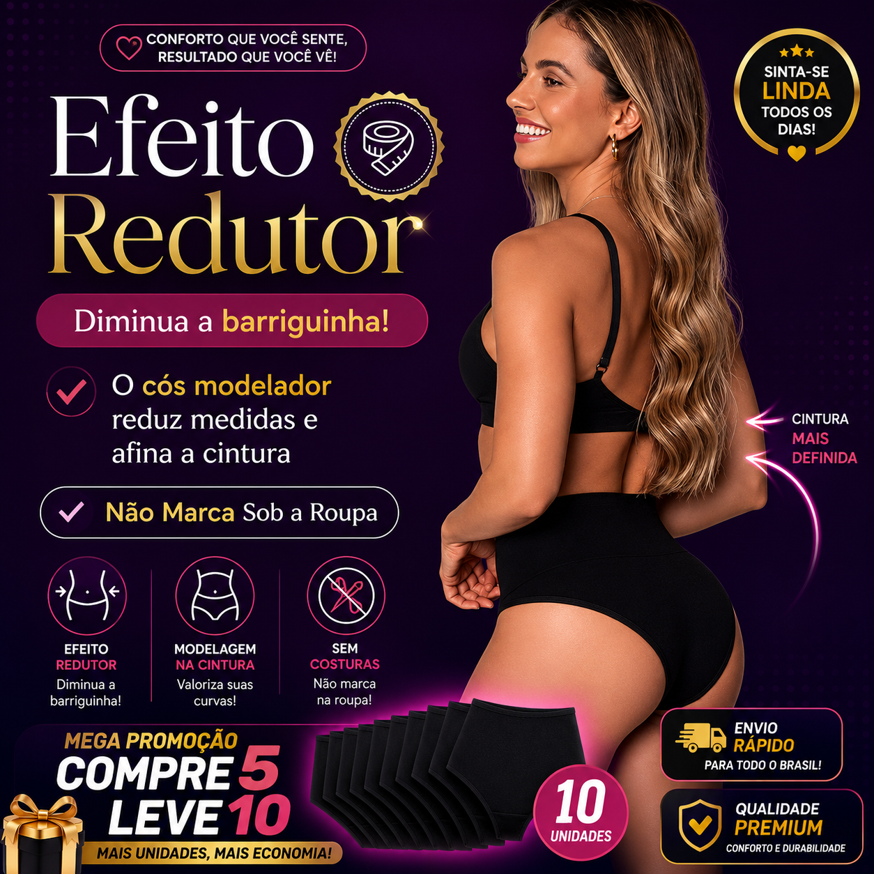 Calcinha Cinta Modeladora Alta Compressão Sem Costura Cintura Alta Selene – [PAGUE 5 LEVE 10] – Doce Malícia