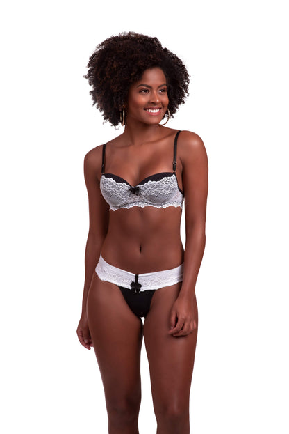 Conjunto em renda bicolor em Branco – Doce Malícia