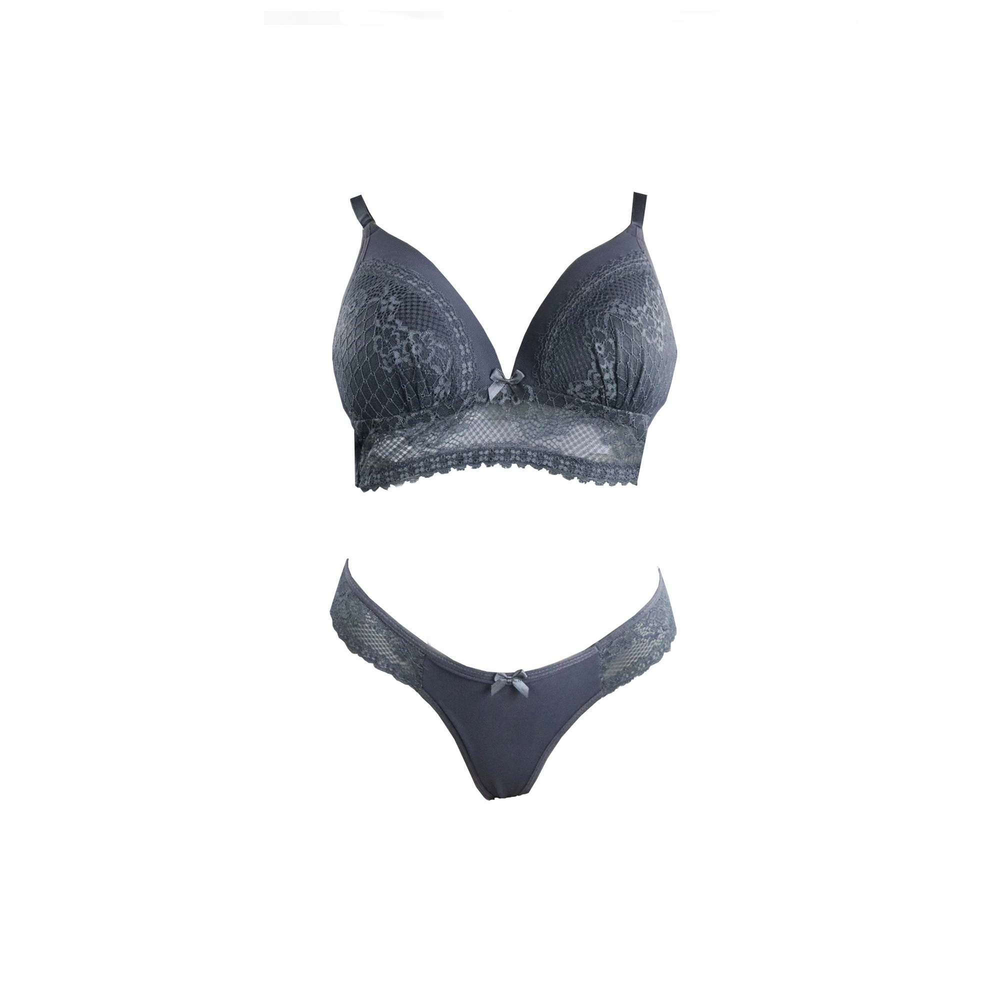 Conjunto em renda com bojo em azul-Marinho – Doce Malícia