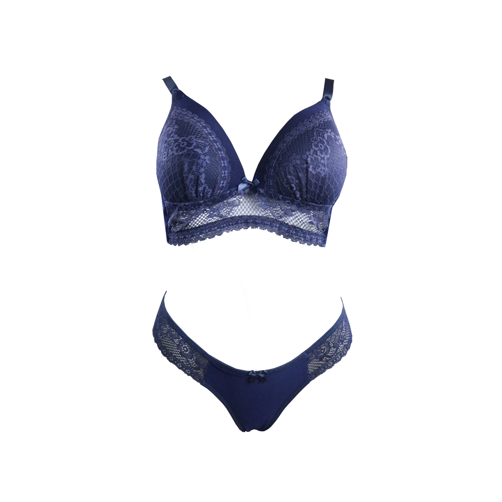 Conjunto em renda com bojo em azul-Marinho – Doce Malícia