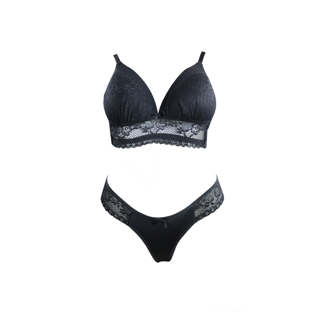Conjunto em renda com bojo em azul-Marinho – Doce Malícia
