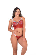 Conjunto bicolor em renda desenhada em cores sortidas – Doce Malícia