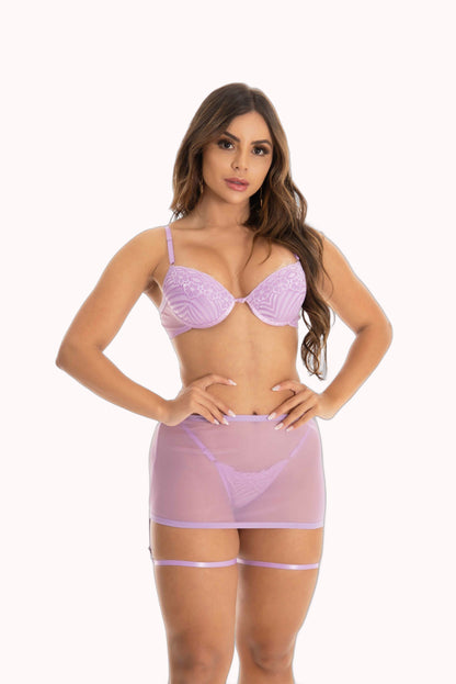 Conjunto com Bojo e Saia Transparente Sensual – Doce Malícia
