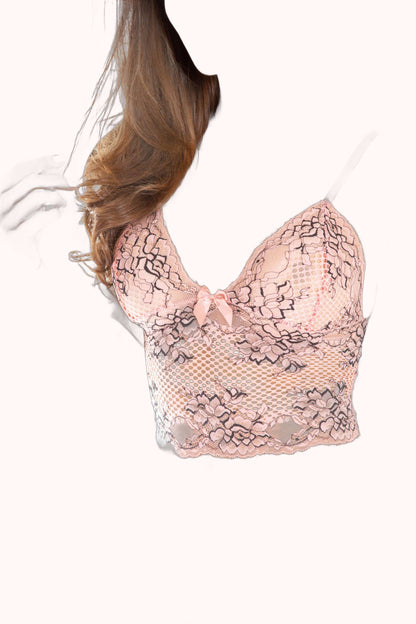 Conjunto em renda bicolor desenhada – Doce Malícia